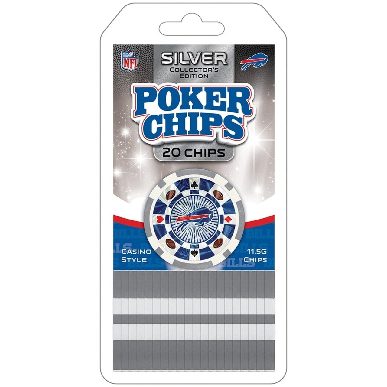 Buffalo Bills 20 Piece Poker Chip Set Silver Collector Edition Nfl Fan Gear